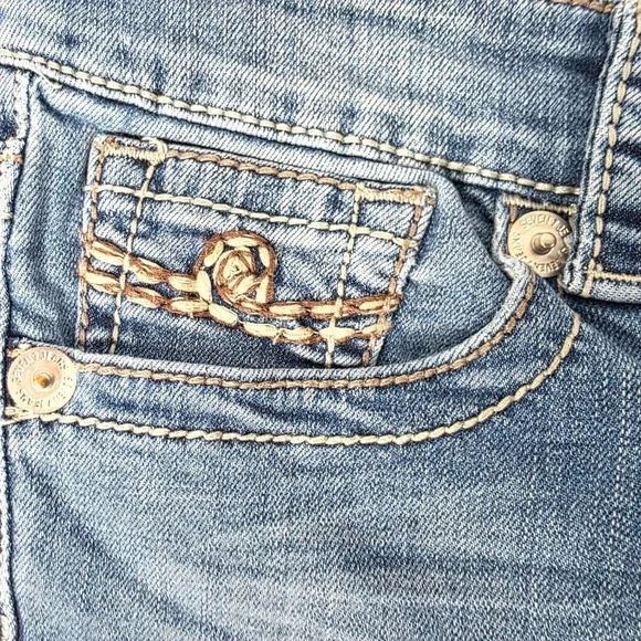 Seven7 Womens Bootcut Jeans Size 28 Medium Wash Embroidered Thick Stitch Denim - Picture 6 of 12